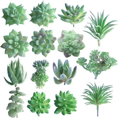 FEPITO 15 Pcs Artificial Succulent Plants Green Unpotted Faux Flower Succulents Mini Echeveria Picks Bulk Stems for Home Indoor Fairy Garden Decorations