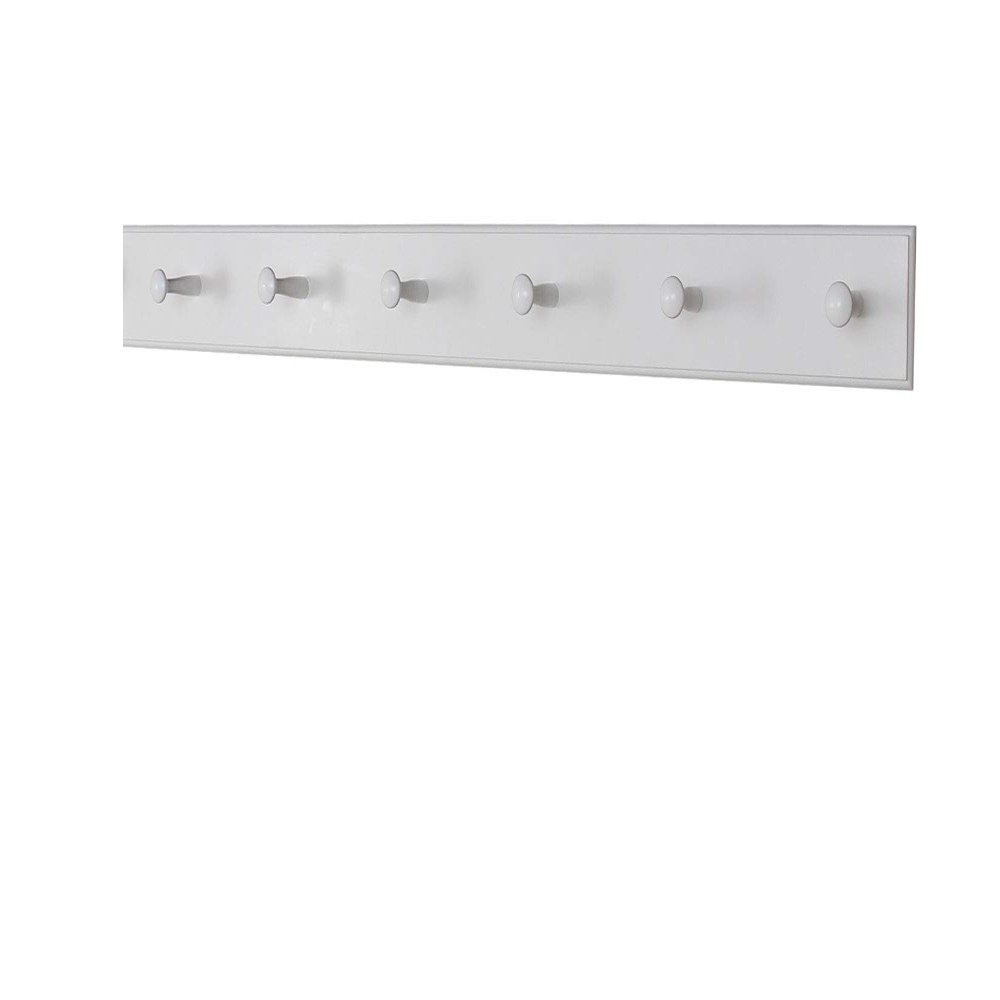 White Shaker Peg Rack - Solid Maple Peg Hook Rack - Wooden Wall Peg Coat Rack - Made in The USA (35" x 3.5" with 6 pegs)