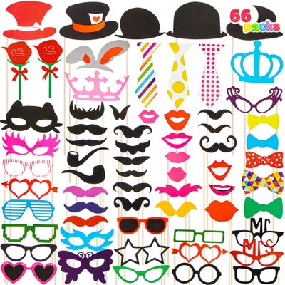 Joyin Toy Photo Booth Props 66 PiecesMulticolor Kit for Graduation Wedding Party Supplies Favorswith Stick, Hats, Glasses, Mouth, Bowler, Bowties