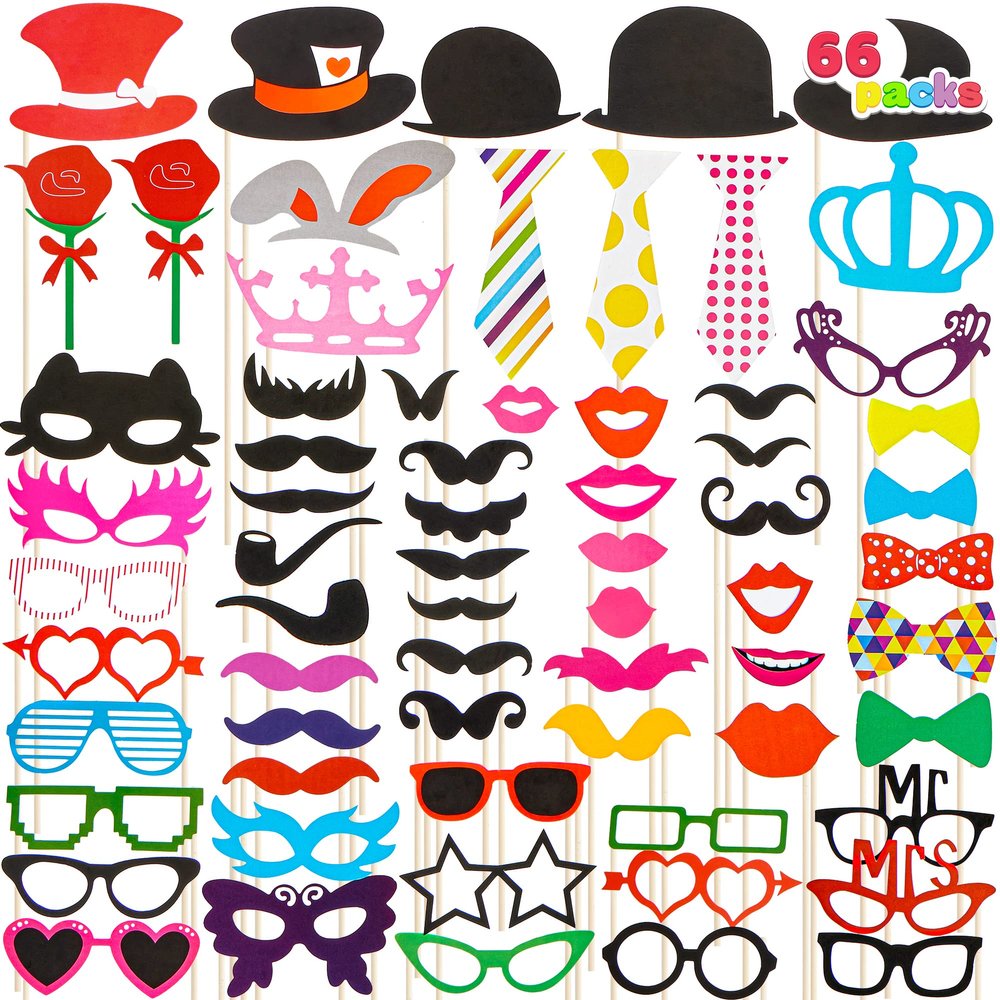 Joyin Toy Photo Booth Props 66 PiecesMulticolor Kit for Graduation Wedding Party Supplies Favorswith Stick, Hats, Glasses, Mouth, Bowler, Bowties