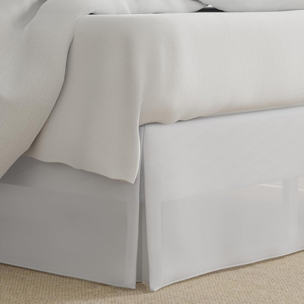 Luxury Hotel Tailored Bed Skirt, Box Pleats, 14 Inch Drop, Full, White