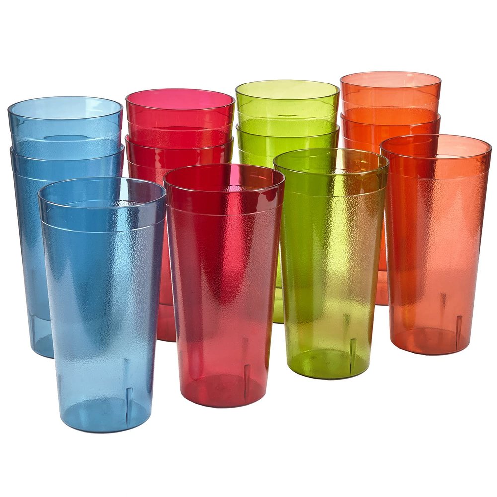 US Acrylic Caf Plastic Reusable Tumblers (Set of 12) 32-ounce Iced-Tea Cups, Assorted | Value Set of Restaurant Style Drinking Glasses, Stackable, BPA-free, Made in the USA | Top-rack Dishwasher Safe