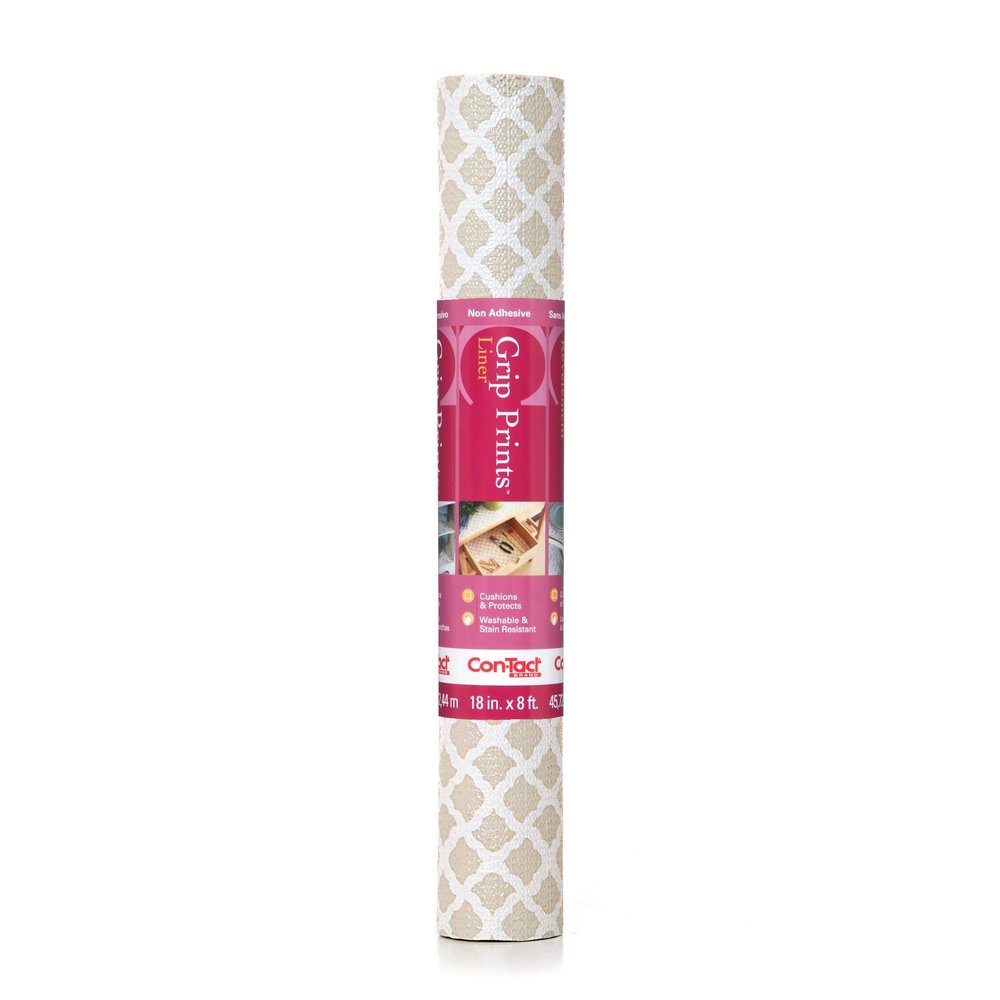 Con-Tact Brand Grip Prints Shelf Liner, Durable and Non-Adhesive Liners, Non-Slip Drawer and Cabinet Liner, 18" x 4', Talisman Pale Gray, Pack of 1 Roll