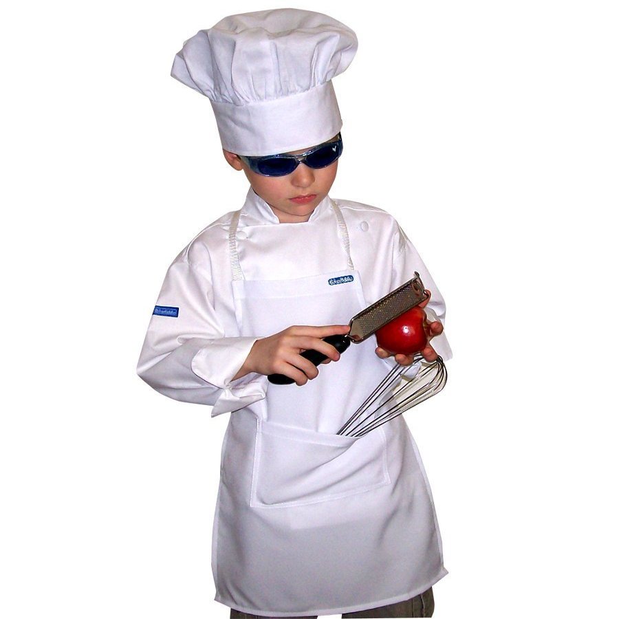 CHEFSKIN XS CHEF SET Kids Children Chef Jacket + Apron +Hat fits kids 2-6 years old