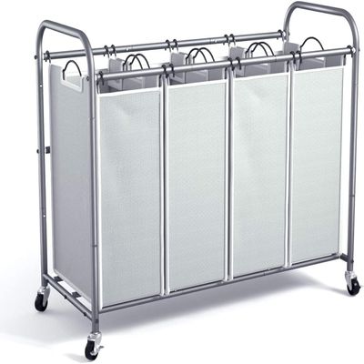 ROMOON Laundry Hamper Sorter Cart: 4-Section Organizer with Heavy-Duty Lockable Wheels and Removable Bags | 172L Rolling Laundry Basket for Dirty Clothes in Laundry Room or Small Spaces (Gray)