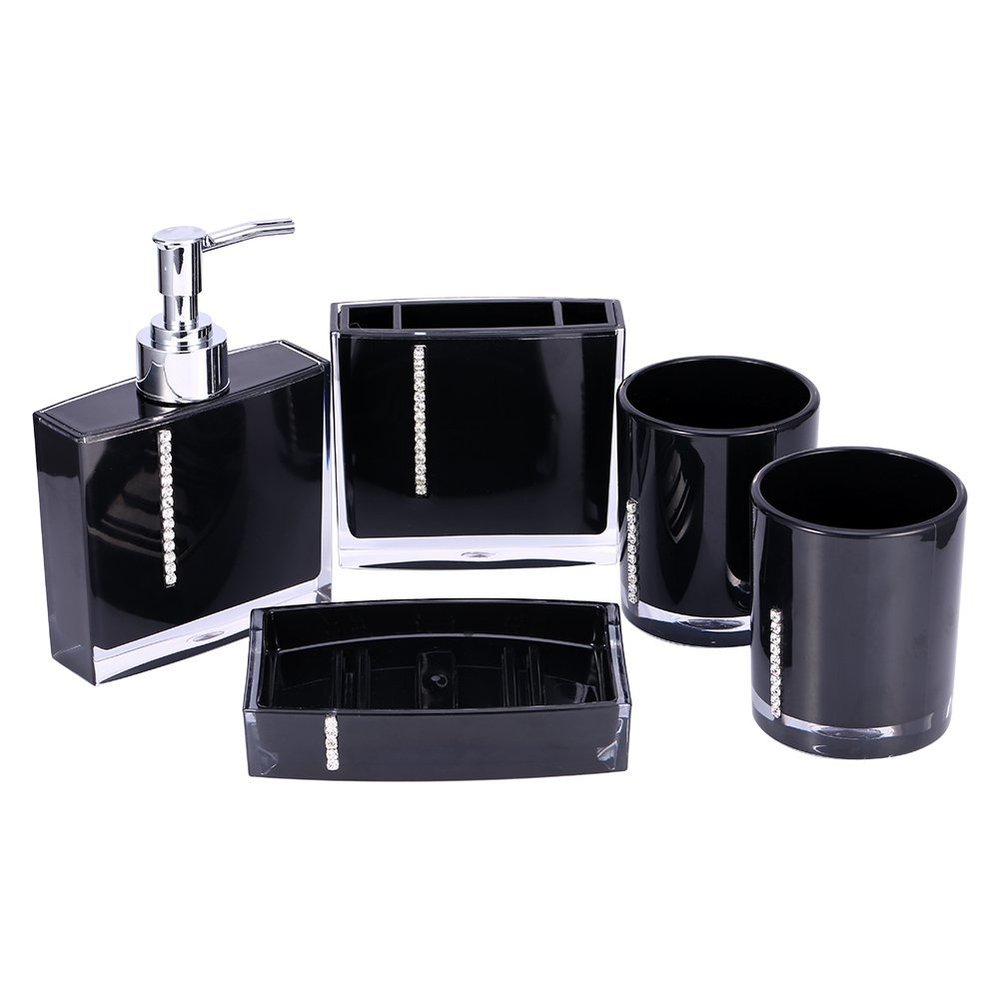 5 Pcs Bathroom Accessories Set Bath Accessory Luxury Bath Vanity Set Bathroom Dispenser Set Bathroom Toothbrush Holder Set with Toothbrush Cup Containe Tumble Dish Liquid Lotion