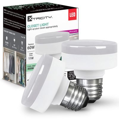 Xtricity LED Puck Light Bulb, E26 Bulb Base, Dimmable, Flat Light Bulb 11W (60W Equivalent), 800 Lumens, 4000K Cool White, Low Profile Light Bulb 120V, UL Listed (2 Pack)