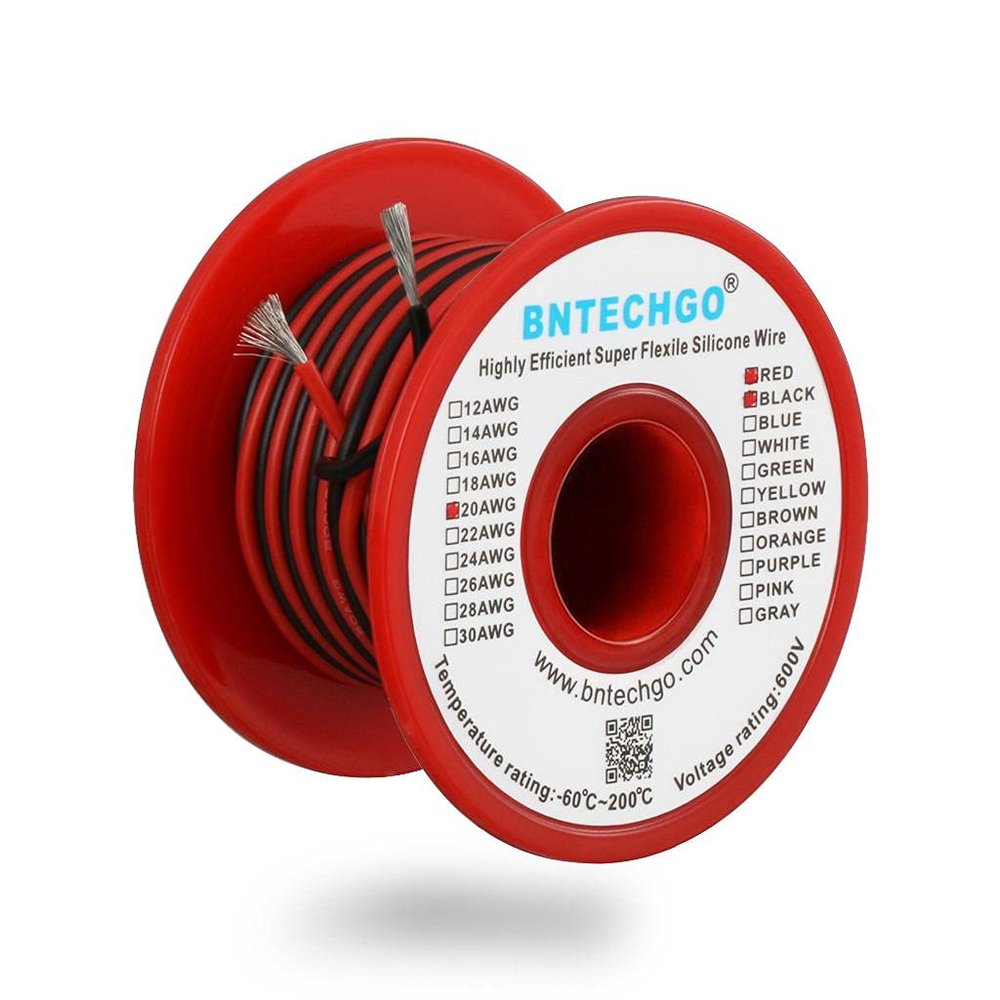BNTECHGO 20 Gauge Silicone Wire Spool Red and Black Each 25ft 2 Separate Wires Flexible 20 AWG Stranded Tinned Copper Wire
