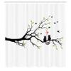 Ambesonne Cat Lover Shower Curtain, Cats in Love on Tree Branch with Flying Birds Nature Romance Illustration, Cloth Fabric Bathroom Decor Set with Hooks, 69" W x 70" L, Lime Green view 2