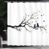 Ambesonne Cat Lover Shower Curtain, Cats in Love on Tree Branch with Flying Birds Nature Romance Illustration, Cloth Fabric Bathroom Decor Set with Hooks, 69" W x 70" L, Lime Green view 3