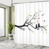 Ambesonne Cat Lover Shower Curtain, Cats in Love on Tree Branch with Flying Birds Nature Romance Illustration, Cloth Fabric Bathroom Decor Set with Hooks, 69" W x 70" L, Lime Green view 4