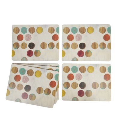 Creative Tops Placemats Set of 6, Retro Spot, Cork-Backed, Wooden Table Mats, Multi-Colour
