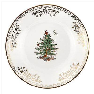 Spode Christmas Tree 6.5" Gold Bread and Butter Plate - Elegant Porcelain Holiday Plate for Desserts and Appetizers - 22K Gold Accents - Festive Christmas Tableware - Dishwasher Safe