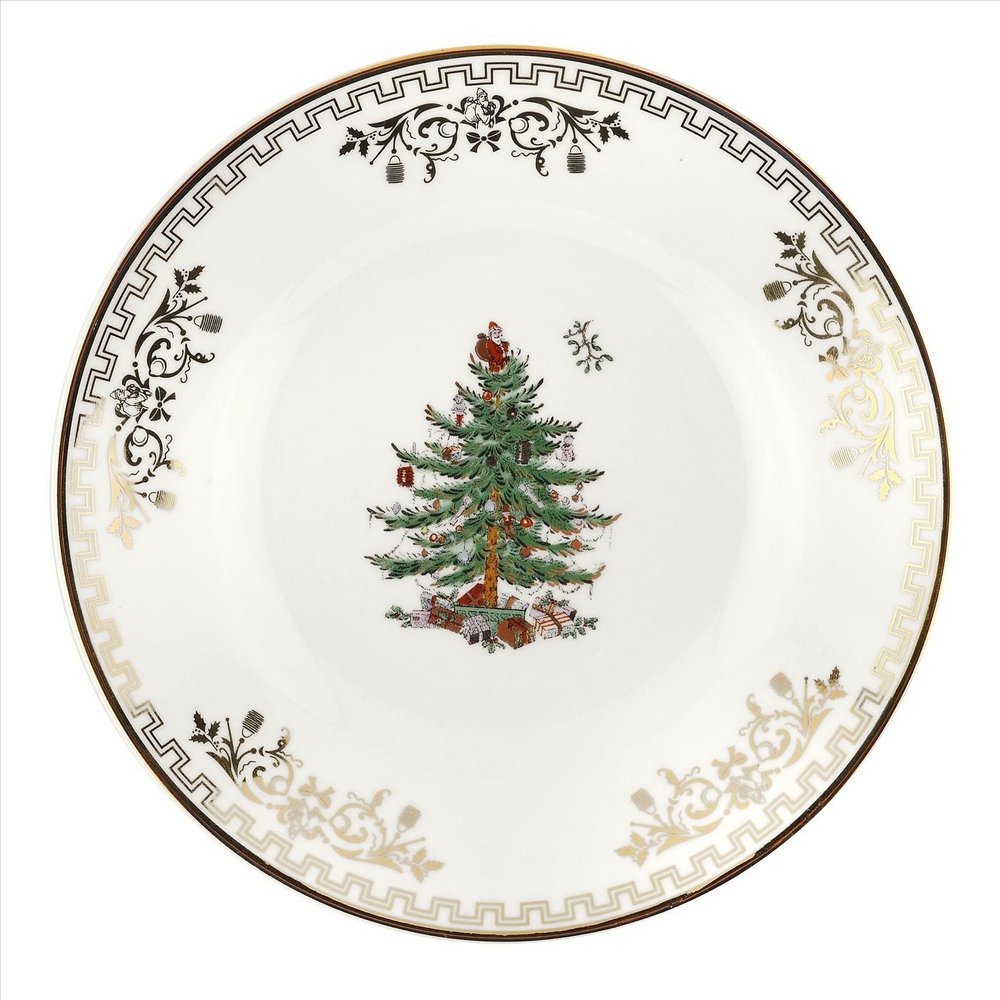 Spode Christmas Tree 6.5" Gold Bread and Butter Plate - Elegant Porcelain Holiday Plate for Desserts and Appetizers - 22K Gold Accents - Festive Christmas Tableware - Dishwasher Safe