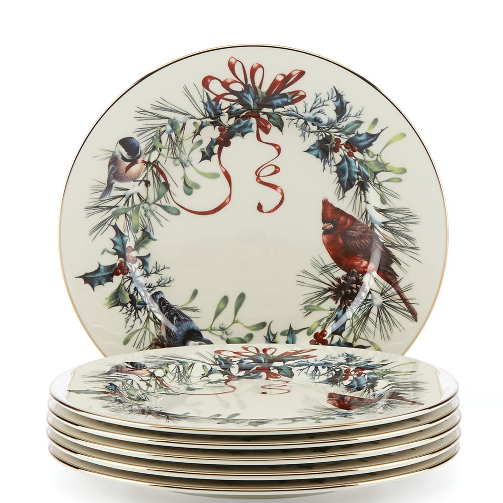 Lenox 835220 Winter Greetings 6-Piece Salad Plates, Christmas Dinnerware Set, Holiday Hosting