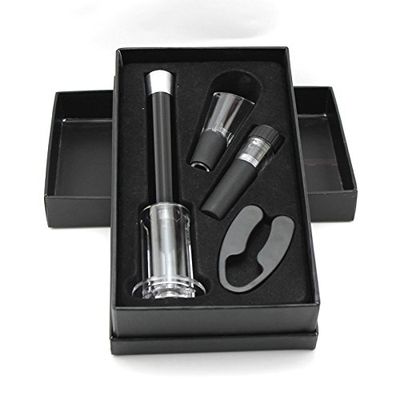 4 in 1 Aluminum Air Pressure Red Wine Bottle Opener Tools Accessories Gift Box Set - Opener, Vacuum Stopper, Oxygenating Pourer, Foil Cutter