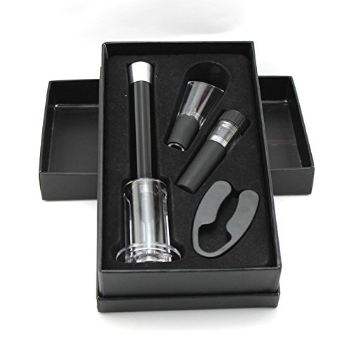 4 in 1 Aluminum Air Pressure Red Wine Bottle Opener Tools Accessories Gift Box Set - Opener, Vacuum Stopper, Oxygenating Pourer, Foil Cutter