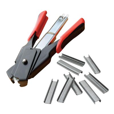 LEM Products Spring-Loaded Hog Ring Pliers, 100 Galvanized Steel Rings, Red and Black