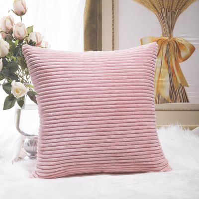 Home Brilliant Pillow Cover 18x18 Pink Throw Pillow Supersoft Accent Throw Pillow Cover for Couch Striped Velvet Corduroy Valentine's Day Decor, Baby Pink, (45x45 cm, 18inch)