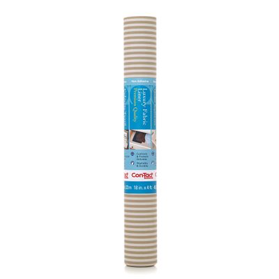 Con-Tact Brand Luxury Fabric Liners, Non-Adhesive Drawer and Shelf Liner, Multi-Functional Protective Liner, 18" x 4', Pajama Stripe Tan, Pack of 1 Roll