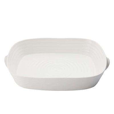 Portmeirion Sophie Conran Handled Roasting Dish, White Porcelain Bakeware - 15 x 11 Inch Rectangular 3 Quart Oven, Microwave, Freezer Safe Pan - Durable Cookware for Baking & Serving