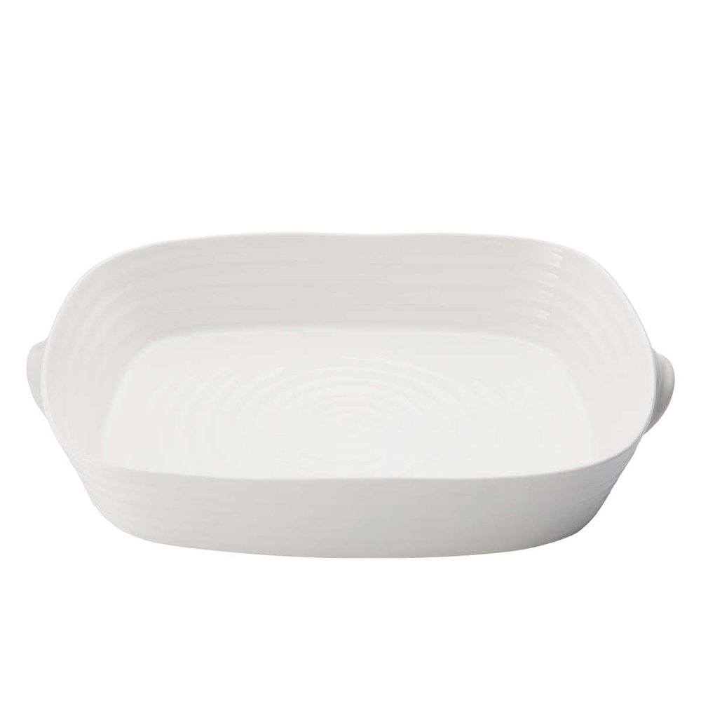 Portmeirion Sophie Conran Handled Roasting Dish, White Porcelain Bakeware - 15 x 11 Inch Rectangular 3 Quart Oven, Microwave, Freezer Safe Pan - Durable Cookware for Baking & Serving