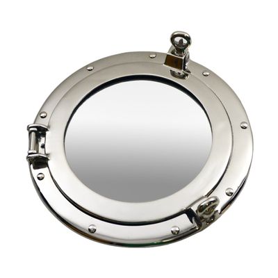 Nautical Tropical Imports Nickel Finish Over Solid Brass Porthole Wall Mount Mirror 12 Inch Diameter