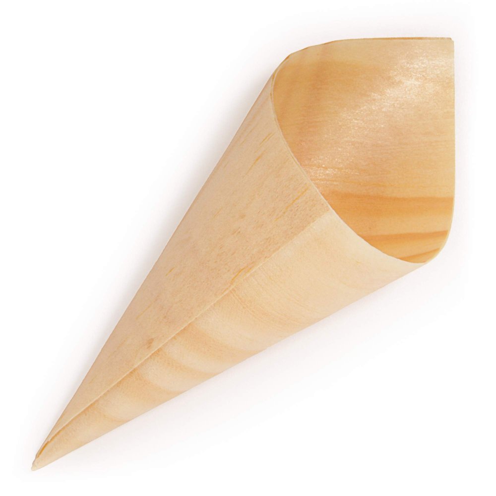 BambooMN - Disposable Food and Appetizer Wood Cones - 3.1" x 1.5" - 300 Pieces