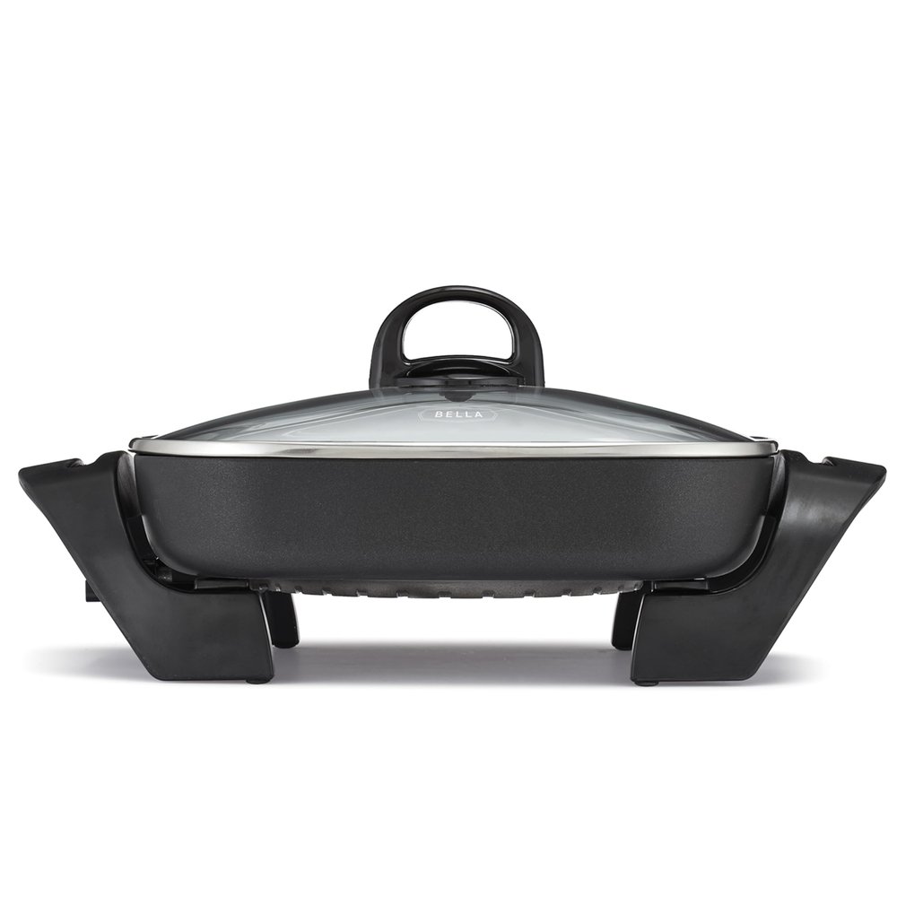 bella Electric Skillet and Frying Pan with Glass Lid, Nonstick Coating, Cool Touch Handles, Removable Heating Probe, Dishwasher Safe, 12 x 12 inch, Black, PFOA & PTFE Free