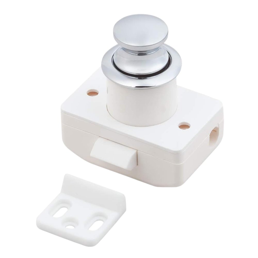 Man Ship - Marine Push Button Latch  304 Stainless Steel, Round Cabinet Latch with Spacer Ring & Plate  Silver Finish  Fits 1/2" to 1" Door Thickness 7100S