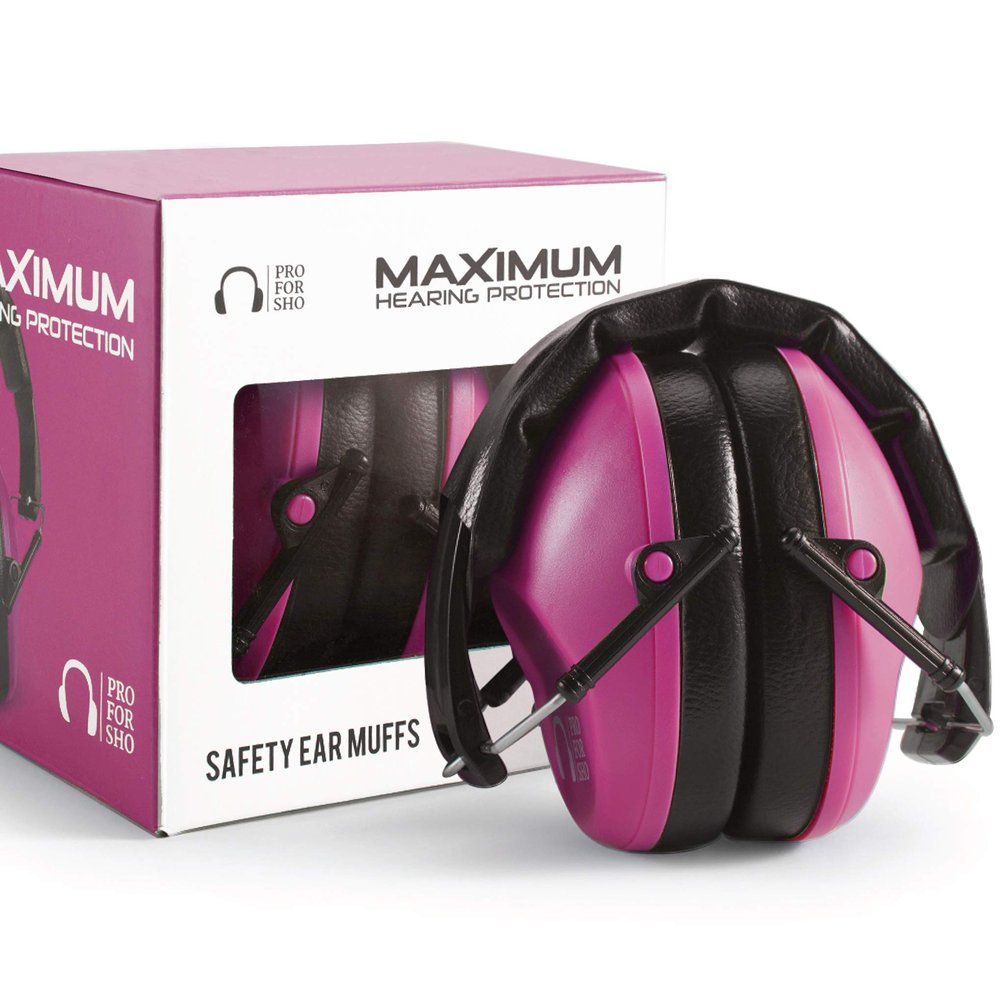 Pro For Sho 34dB NRR Hearing Protection Ear Muffs Highest NRR Compact Design Ear Protection for Loud Events & Sensory Use (Pink)