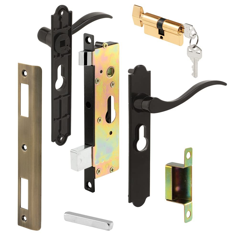 Prime-Line K 5438 Security Screen or Storm Door Lever Set, Contemporary, Black Finish, Keyed (1 Set) (Not Universal)