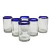 NOVICA Artisan Crafted Hand Blown Clear Cobalt Blue Rim Recycled Glass Tumblers,14 Oz. 'Classic' (Set Of 6) view 1