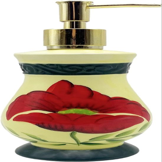 ACK Tuscany Floral Poppy Hand Painted Ceramic Collection Refillable Soap Dispenser, Lotion Jar, Kitchen Dcor, Bathroom Dcor