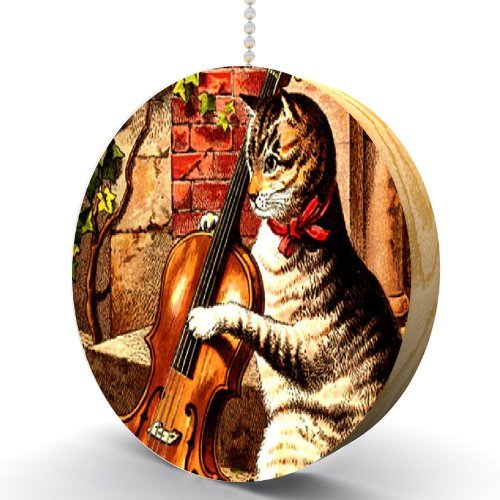 Cat with Violin Hardwood Oak Fan/Light Pull