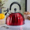 Mr. Coffee Twining 2.1 Quart Pumpkin Shaped Stainless Steel Whistling Tea Kettle, Metallic Red view 2