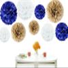 Kubert 18pcs Mixed Sizes 8'' 10'' 14'' Premium Tissue Paper Pom-poms Flower Ball Wedding Party Outdoor Decoration - Royal Blue, Gold & White view 1