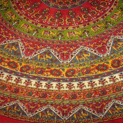 India Arts Indian Mandala Print Round Cotton Tablecloth 76" Red