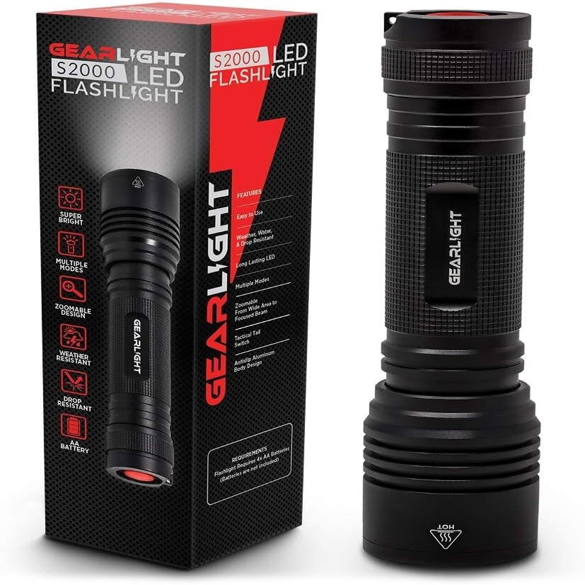 GearLight S2000 LED Flashlight High Lumens - Super Bright, Powerful, Mid-Size Tactical Flashlight for Outdoor Activity & Emergency Use - S2000-1 Pack, (Batteries Not Included)