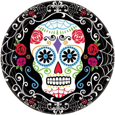 amscan Day of The Dead Round Plates, 10 1/2", Multicolor