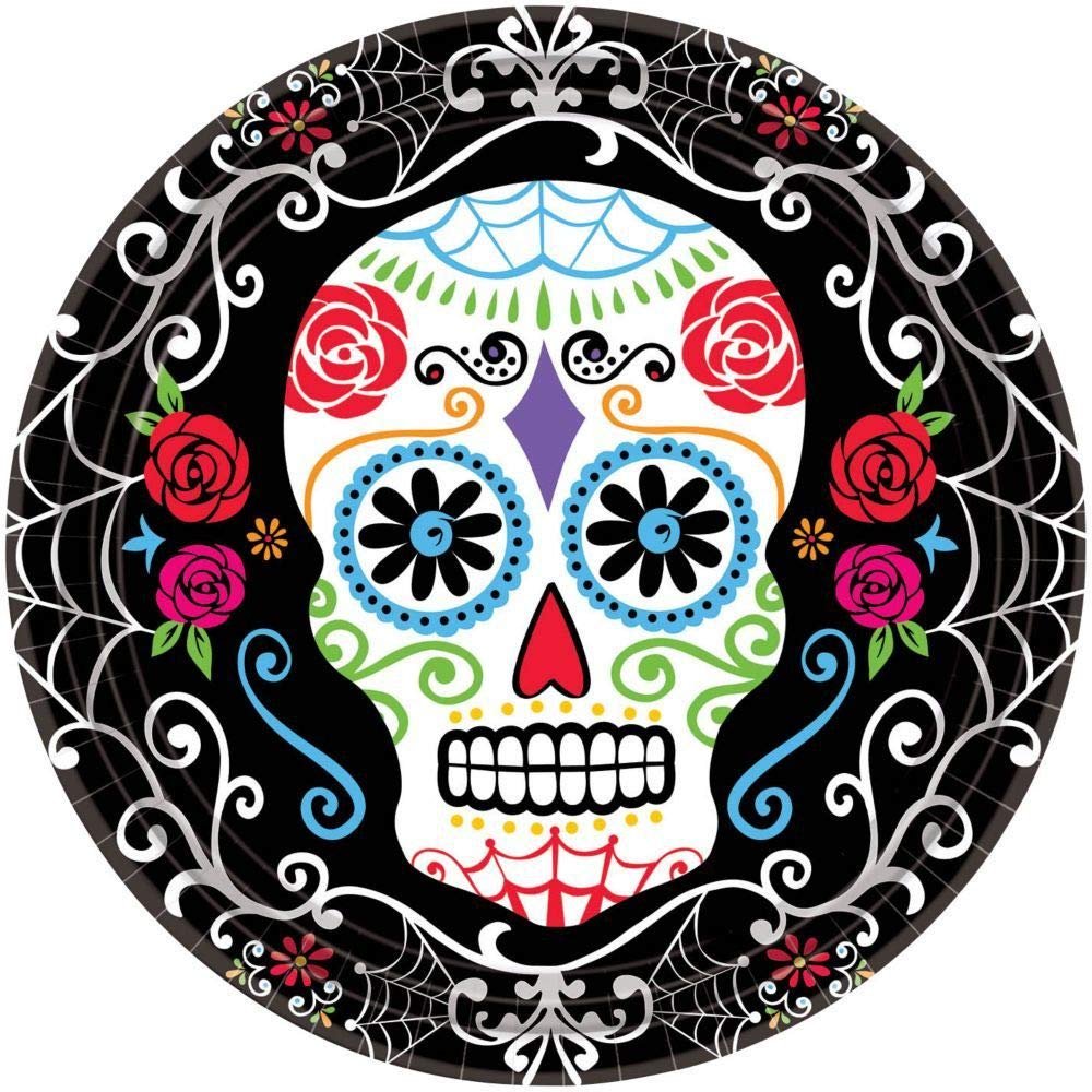 amscan Day of The Dead Round Plates, 10 1/2", Multicolor