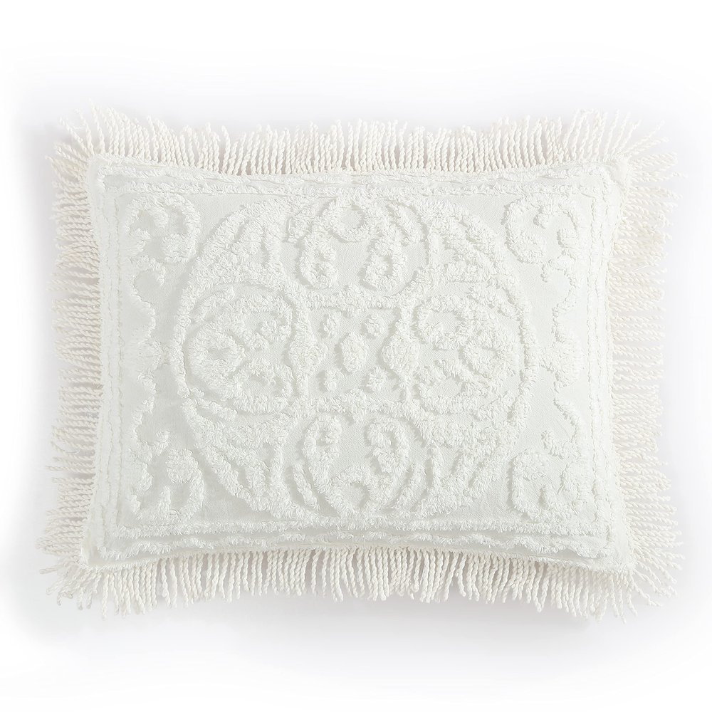 Beatrice Home Fashions Medallion Chenille Bedspread, Standard Sham, Ivory