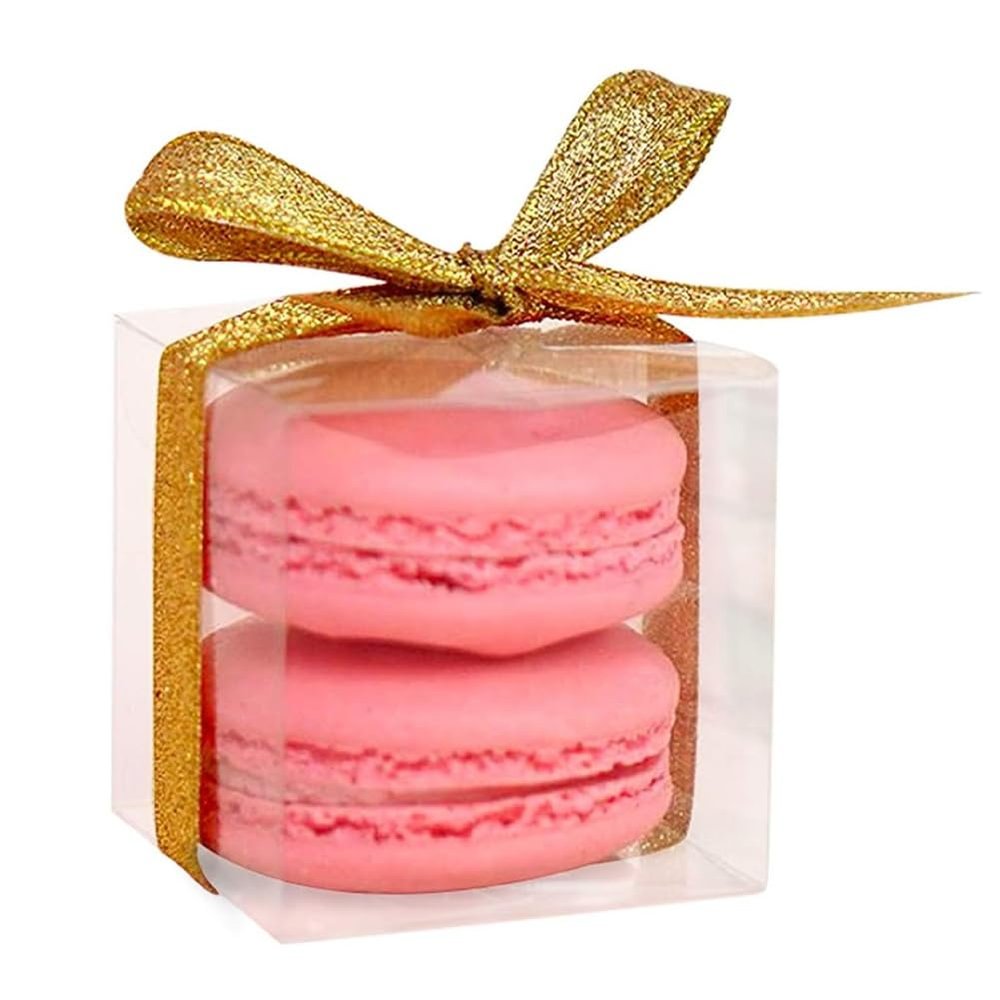 Comfecto Clear Plastic Favor Boxes 2x2x2 Inches for Wedding Party Baby Shower, Treat Box for Mini Macaron Cupcake Candy Cookie Chocolate
