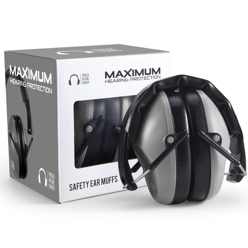 Pro For Sho 34dB NRR Hearing Protection Ear Muffs Highest NRR Compact Design Ear Protection for Loud Events & Sensory Use (Grey)