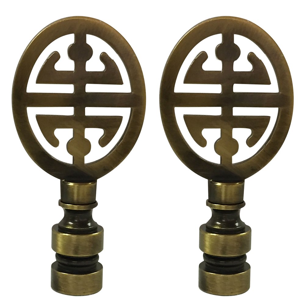 Royal Designs Oriental Happiness Symbol Lamp Finial for Lamp Shade-Antique Brass Set of 2