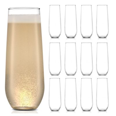 Libbey 228 Stemless Champagne Flutes Glass Set of 12, Elegant 8.5 Oz Flute Glasses for Champagne, Clear Fluted Glassware