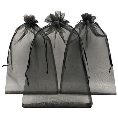 Ankirol 100pcs Sheer Organza Favor Bags 8 X 12 Large Organza Drawstring Bags (black)