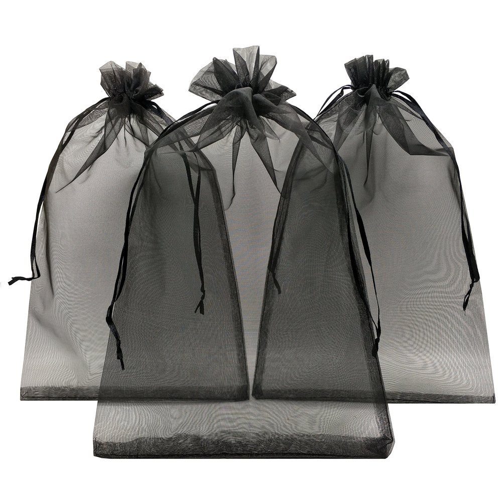 Ankirol 100pcs Sheer Organza Favor Bags 8 X 12 Large Organza Drawstring Bags (black)