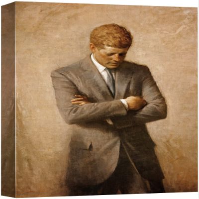 wall26 Canvas Print Wall Art Portrait of John F. Kennedy People Pop Culture Historical Realism Famous Closeup Colorful Multicolor Classical for Living Room, Bedroom, Office - 32"x48"