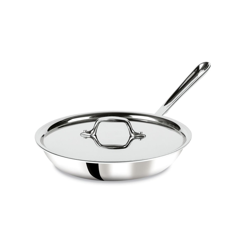 All-Clad D3 3-Ply Stainless Steel Fry Pan with Lid 10 Inch, Induction Compatible, Oven Broiler Safe 600F, Fast and Even Heat, Pots and Pans, Cooking Skillet Cookware, Stainless Steel